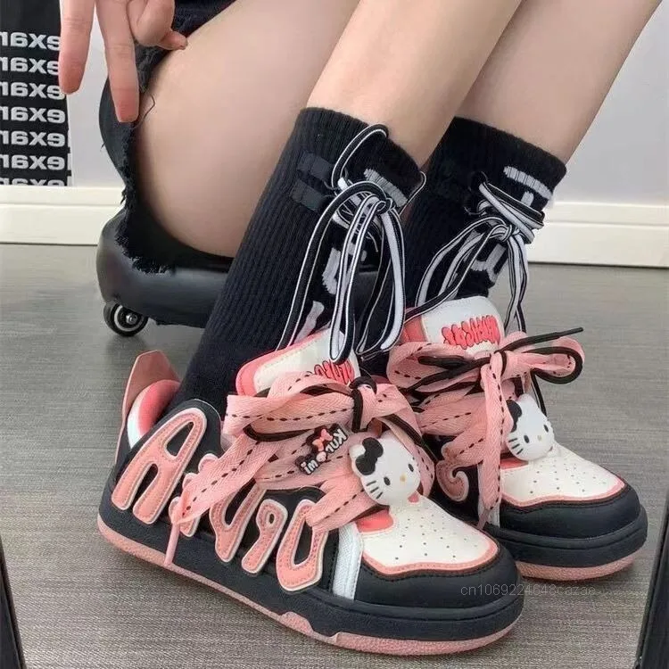 Sanrio Hello Kitty New Thick Soled Casual Shoes Korean Version Trend Versatile Board Shoes Y2k Sweet Cool Girl Dopamine Sneakers 2