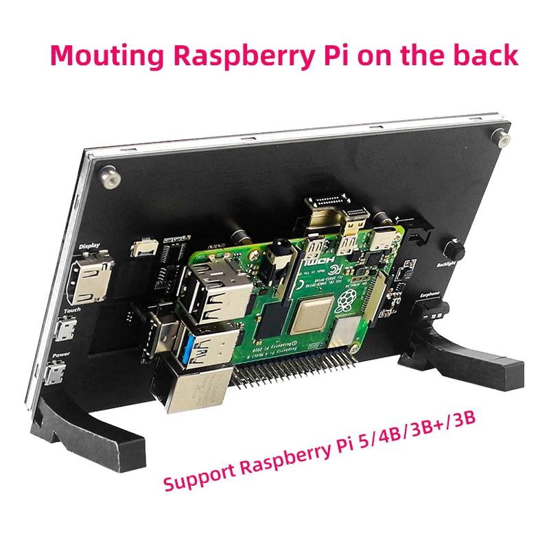 7 Inch Portable Display IPS LCD Capacitive Touch Screen 1024x600 Monitor Optional Speakers for Raspberry Pi 5 4B 3B+ Laptop PC 4