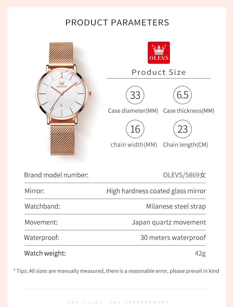 OLEVS 5869 Women's Watch Japan Quartz Movement Quartz Watch For Women High Hardness Mirror Thin Case Waterproof Date Wristwatch