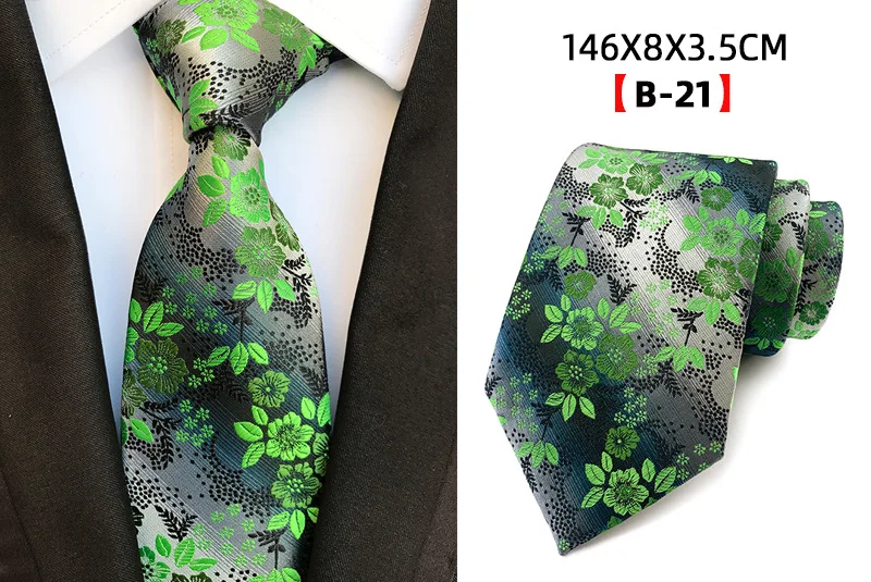 Herren-Krawatte, 8 cm, blau, grün, floral, kariert, Business-Krawatte, Herren, klassisch, Alltagskleidung, Jacquard-gewebte Krawatte für Hochzeit, Party, Geschenk – Detail 8