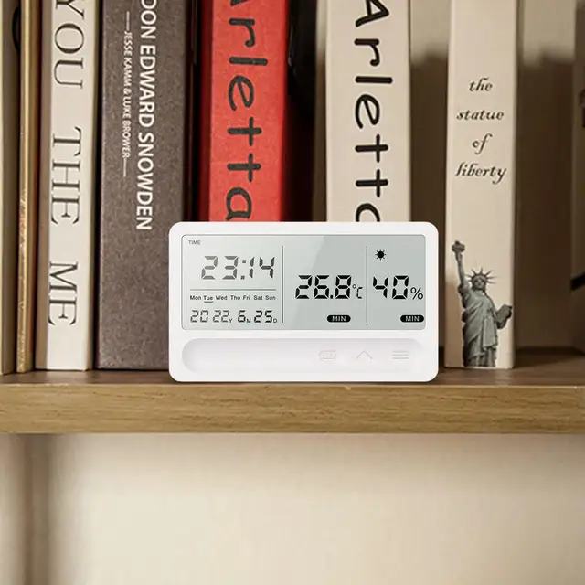 Többfunkciós Termo-Hidrométer Hordozható Mini Digitális Higrométer Usb Töltő Hőmérő Óra Riasztással És Időjárás-Előrejelzéssel - Image 4