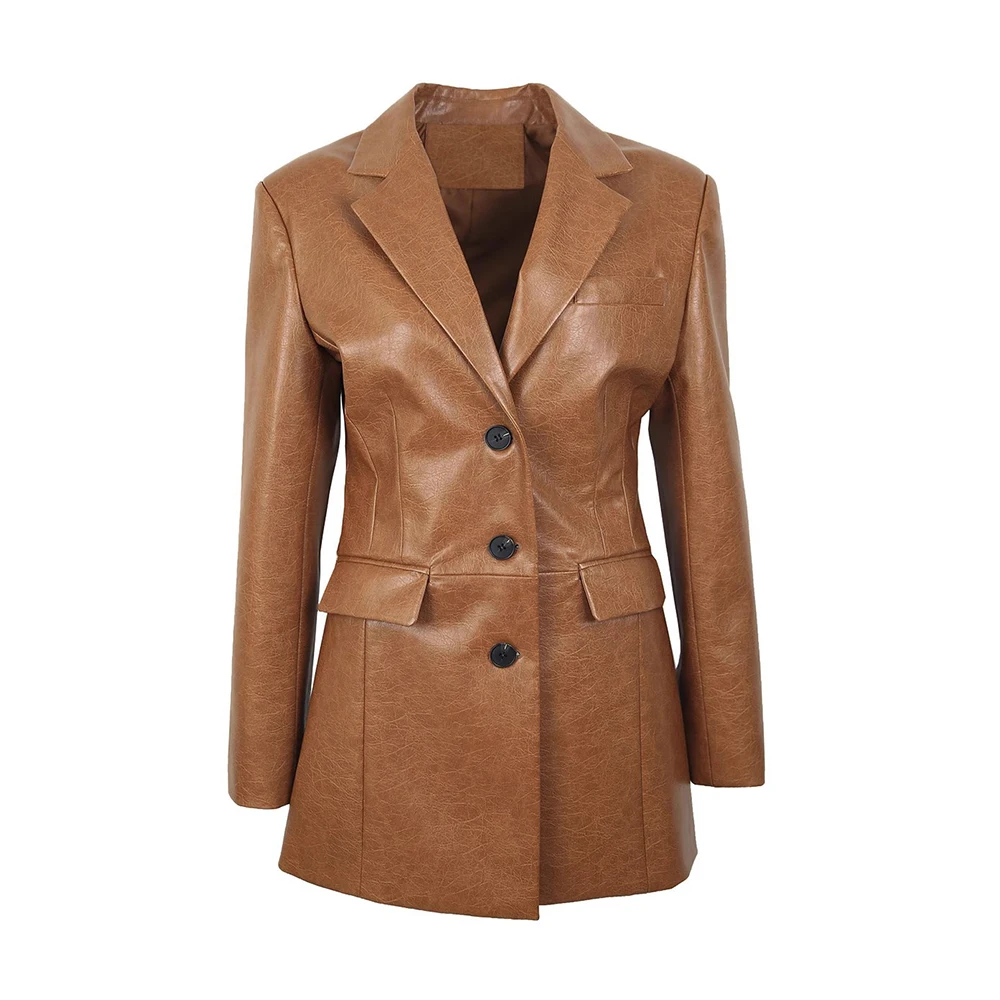 2024 New Arrival Street PU Leather Jacket Women's High-end Explosive Jacket Middle-long Coat Waistcoat Spring Fashion Collection