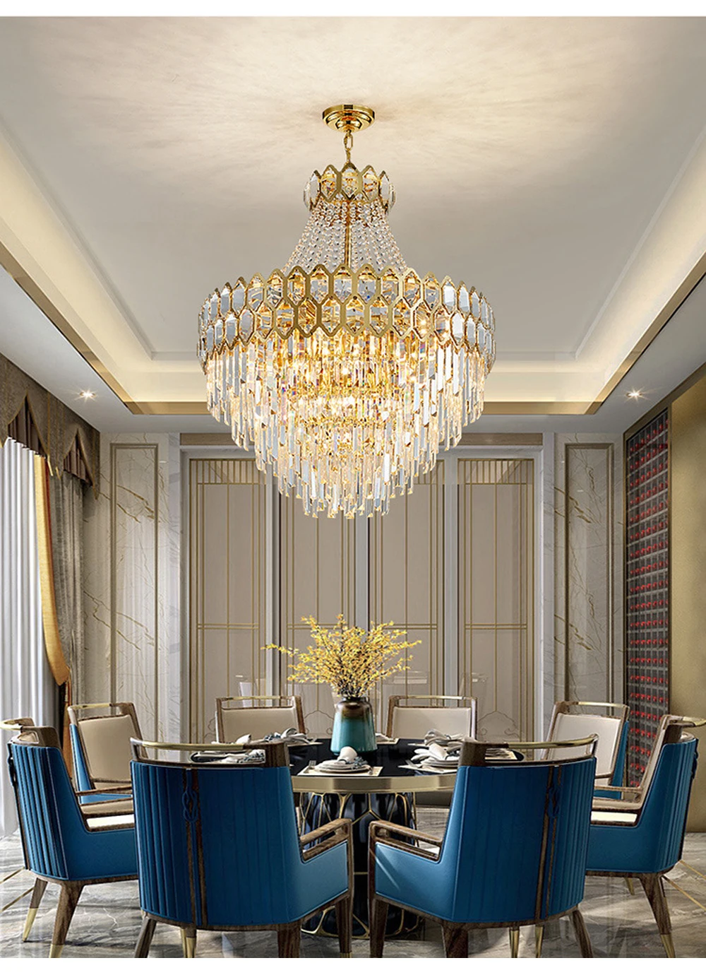 Description Picture 6 of item2024 Crystal Large Ceiling Chandelier Hotel Project Big Luxury Hanging Lamps over Foyer Dining Room