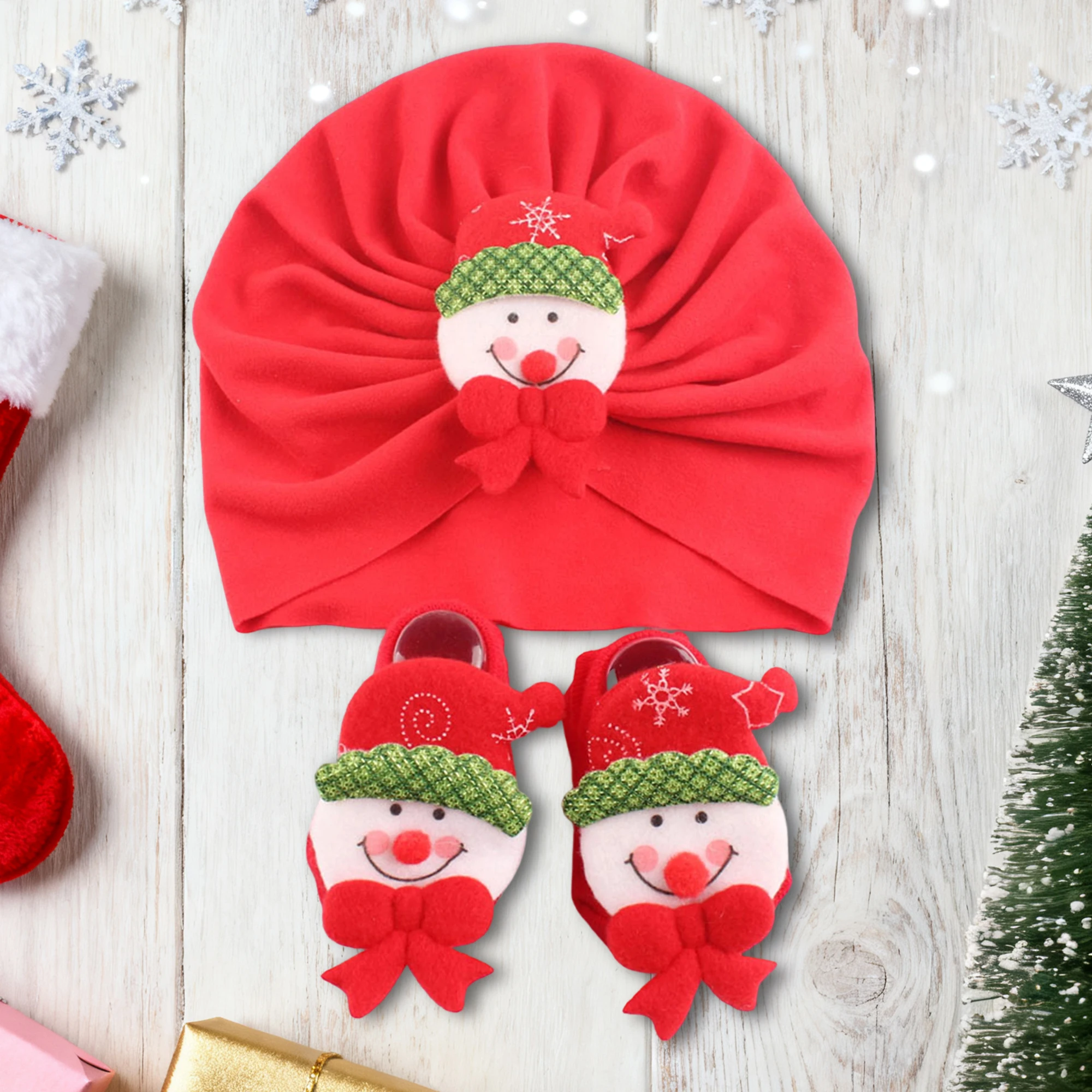 Cute Baby Headband and Booties Set Adorable Reindeer Christmas Theme Infant Turban Hat and Sock Combo for Stylish Babies