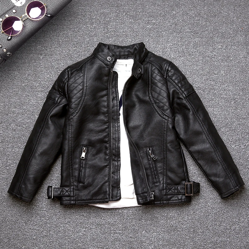 Boy Leather Jacket  Autumn and Winter Motorcycle Coat Toddler Girl Winter Clothes