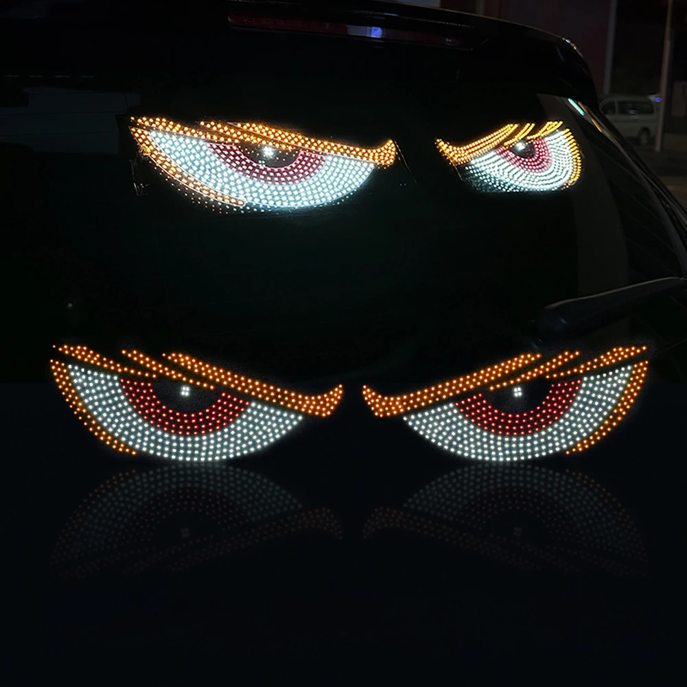 2Pcs LED Car Dynamic Devil Eye Light Sticker USB Car Evil Eyes Warning Lamp Car Decoration Devil Eye Light for Car Decoration