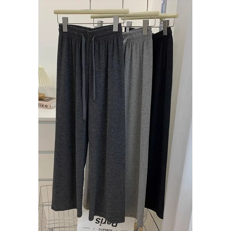 

Серые штаны с рисунком риса на шнурке, трикотажные брюки с широкими штанинами, женские штаны, шерстяные повседневные штаны с высокой талией