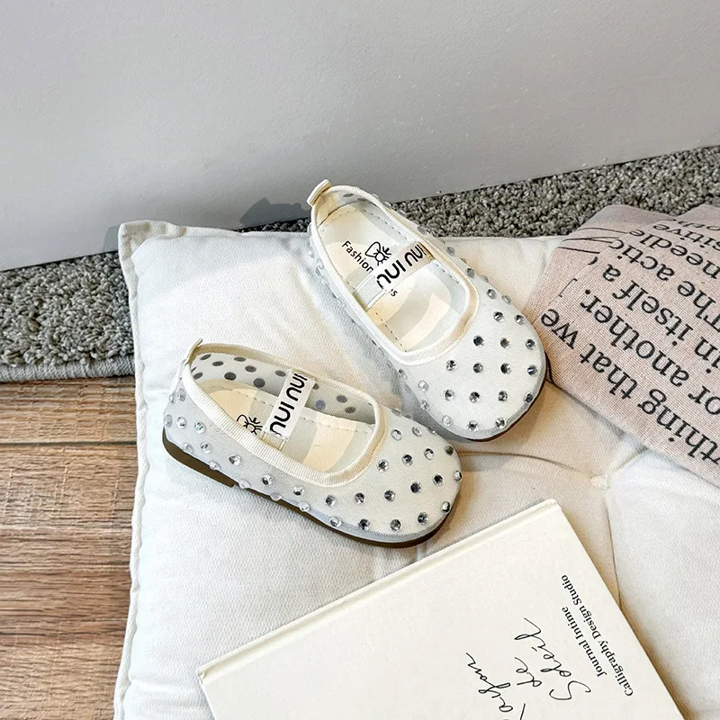 Baby Shoes Mesh Shoes Summer Breathable Lace Mesh Ballet Flats Kids Girls Luxury Brand Design Crystal First Walkers Shoes Baby Children Bling Zapatos