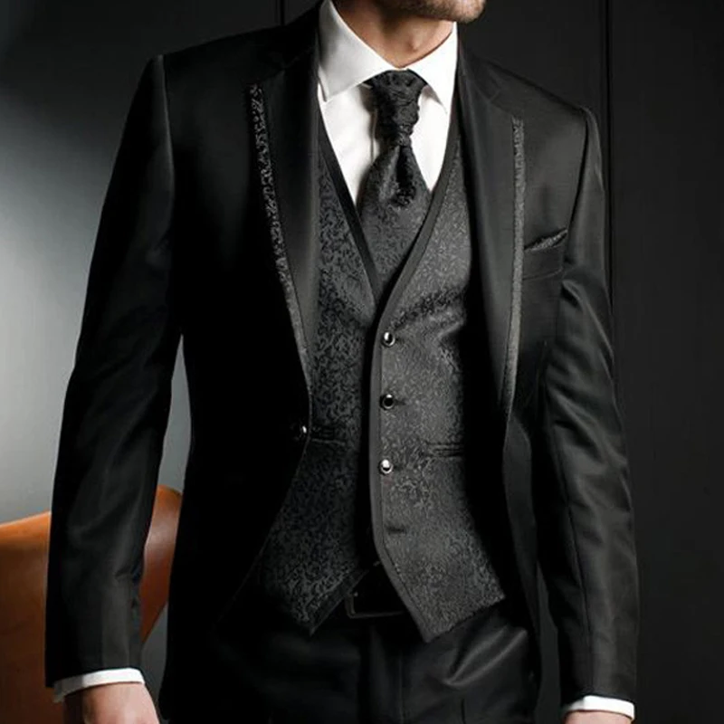 Floral Slim Fit Wedding Tuxedo for Groom 3 Piece Man Fashion Suits Jacket Waistcoat with Pants Notched Lapel Male Costume Coat