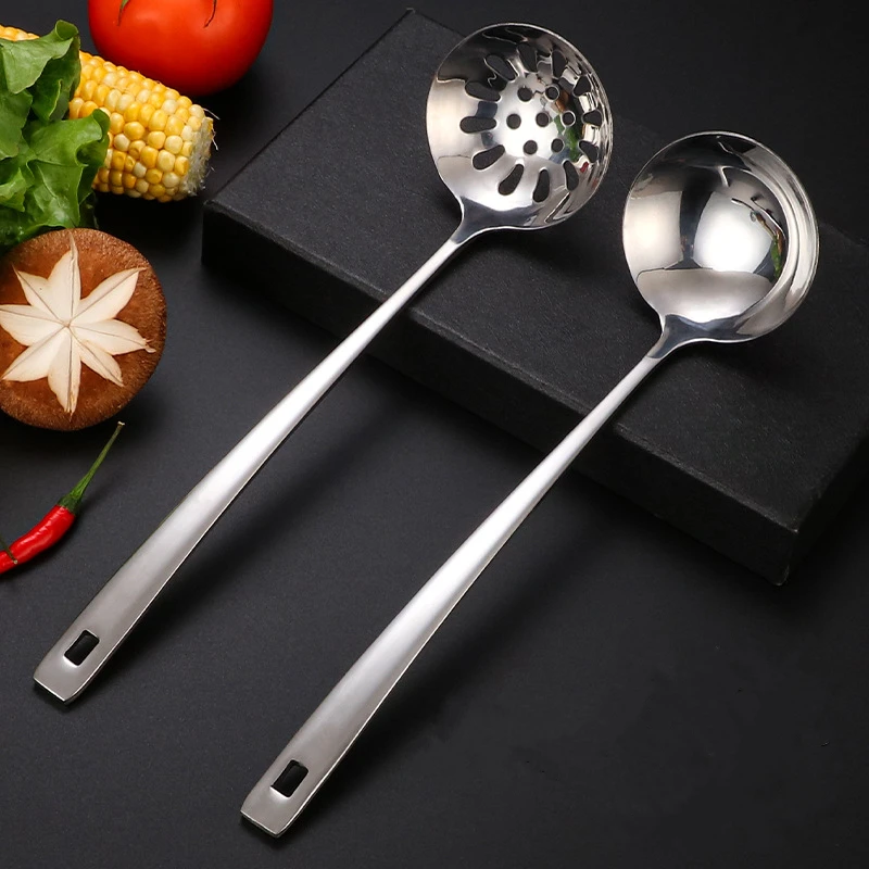 304 Stainless Steel Spoon Long Handle Soup Ladle Skimmer Korean Tablespoons Home Serving Porridge Scoop Kitchen Cooking Utensils