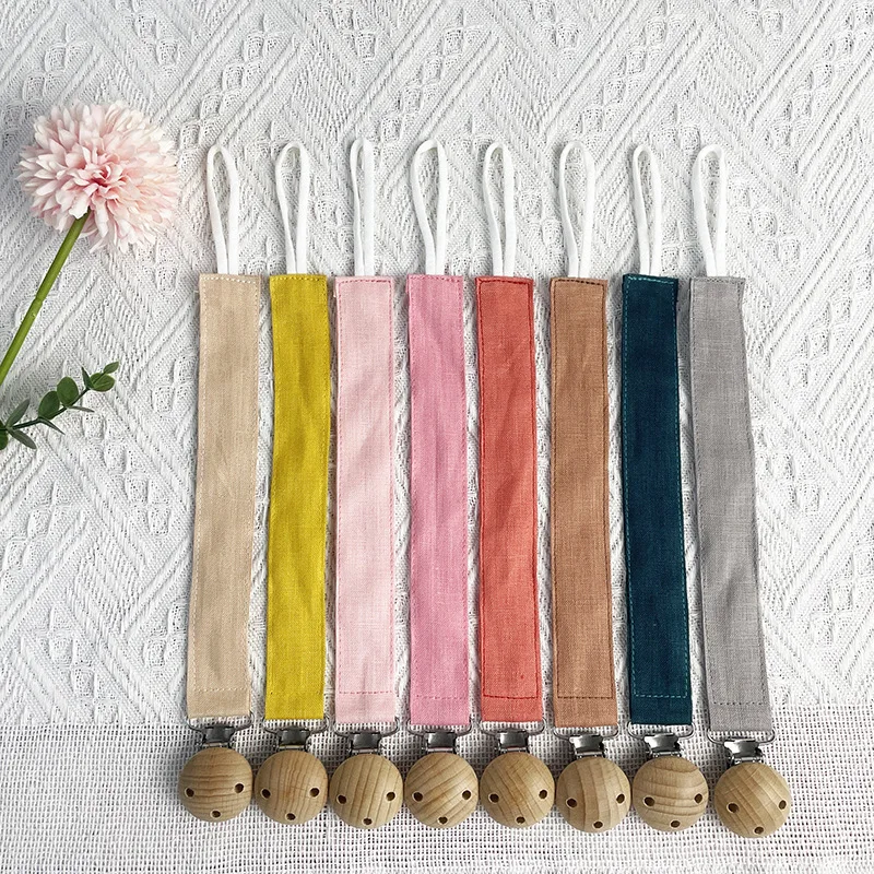 Baby Pacifier Clip Solid Linen Cotton Pacifier Chain Newborn Dummy Clip