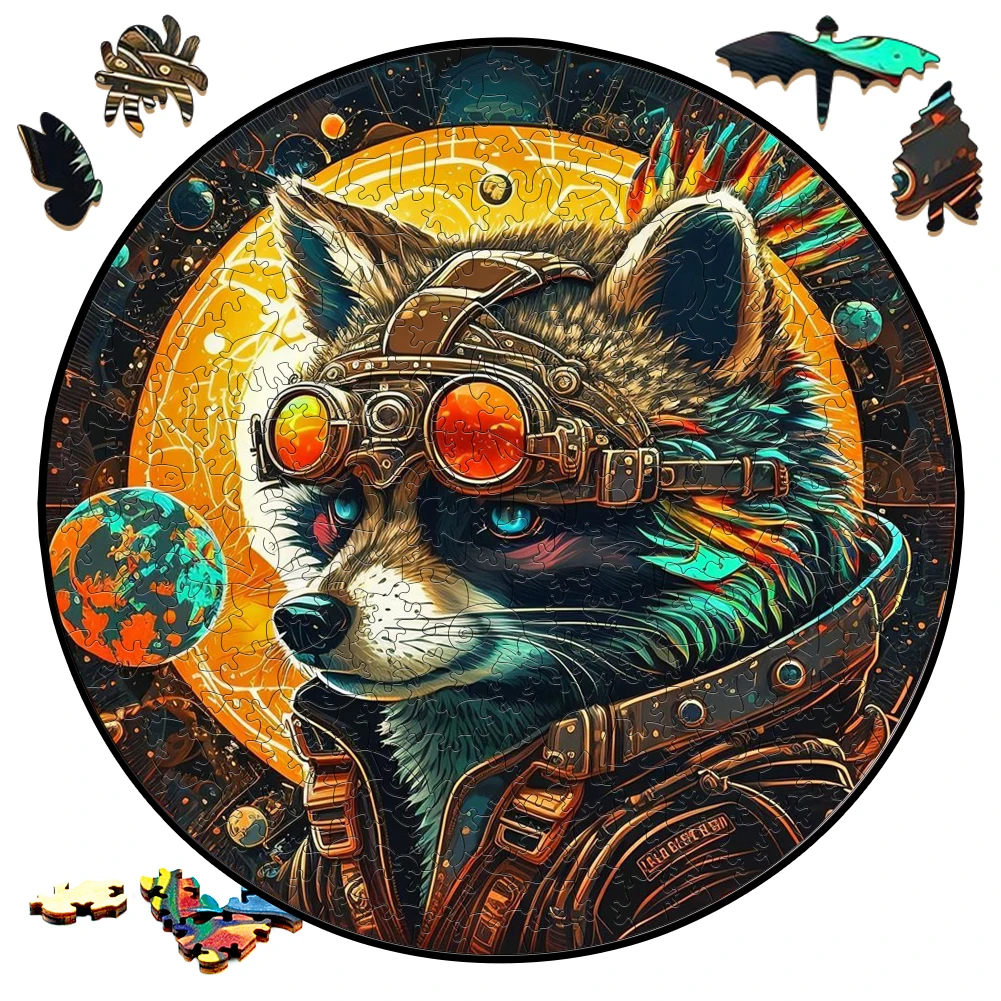 Creative Wooden Jigsaw Puzzle Board Games Animal Mechanical Space Wolf Round Shaped Wood Puzzles Toys Secret Puzzle Box Package