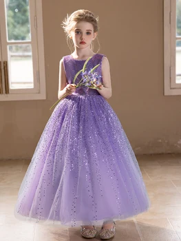 Princess Costume High-end Purple Sequined Dress for Girls Birthday Party Puffy Gauze Skirt Girl Wedding Dress 1