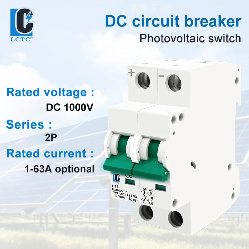Circuit Breaker Solar Circuit Breaker LCTC 2P DC 1000V Solar Mini Circuit Breaker 6A 10A 16A 20A 25A 32A 40A 50A 63A For PV System Photovoltaic Automatic Switch