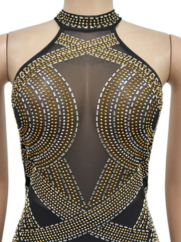 Women's Rhinestones Décor Long Maxi Dress Glam Backless Hallucination Mesh Diamonds Party Dress Celebrities Outfits 4