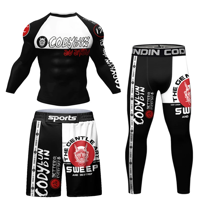 New Boxeo Clothes Jiu Jitsu Rashguard MMA T-shirt+Pant Sets Muay Thai Shorts Men Boxing Brazilian Grappling Rash Guard Sportsuit martial arts uniforms