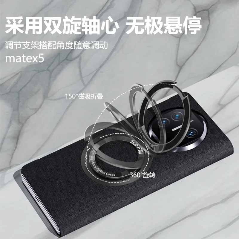 For Huawei Mate X3 X5 Case Luxury Genuine Leather Magnetic Wireless Charging Smart Window Folding Protect Shockproof Flip Cover