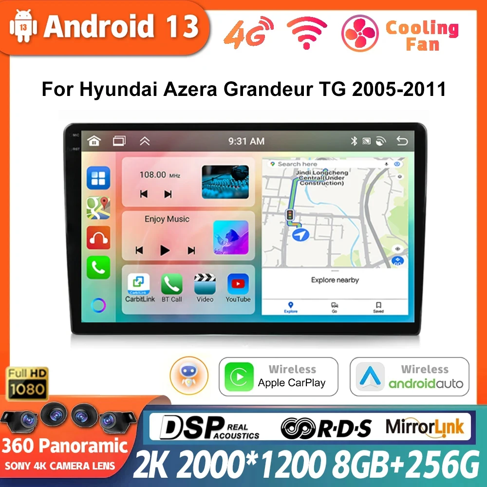 

Автомобильная Мультимедийная система на Android 13, с GPS-Навигатором, 4G, Wi-Fi, для Hyundai Azera Class TG 2005, 2006, 2007, 2008 - 2011