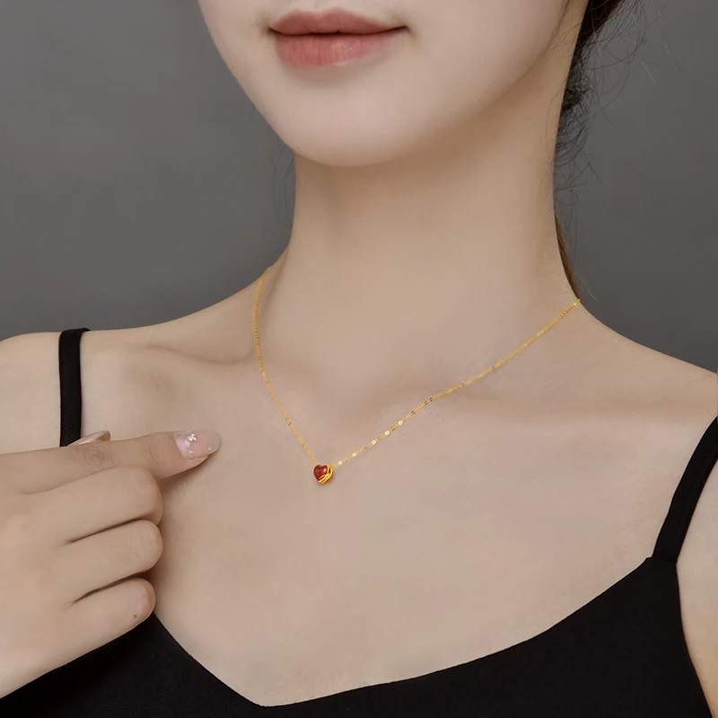 NYMPH Real 24K Yellow Gold Pendant Necklace for Women Solid AU750 Chain Heart Shape Wedding Gift 24K 999 Fine Jewelry D505