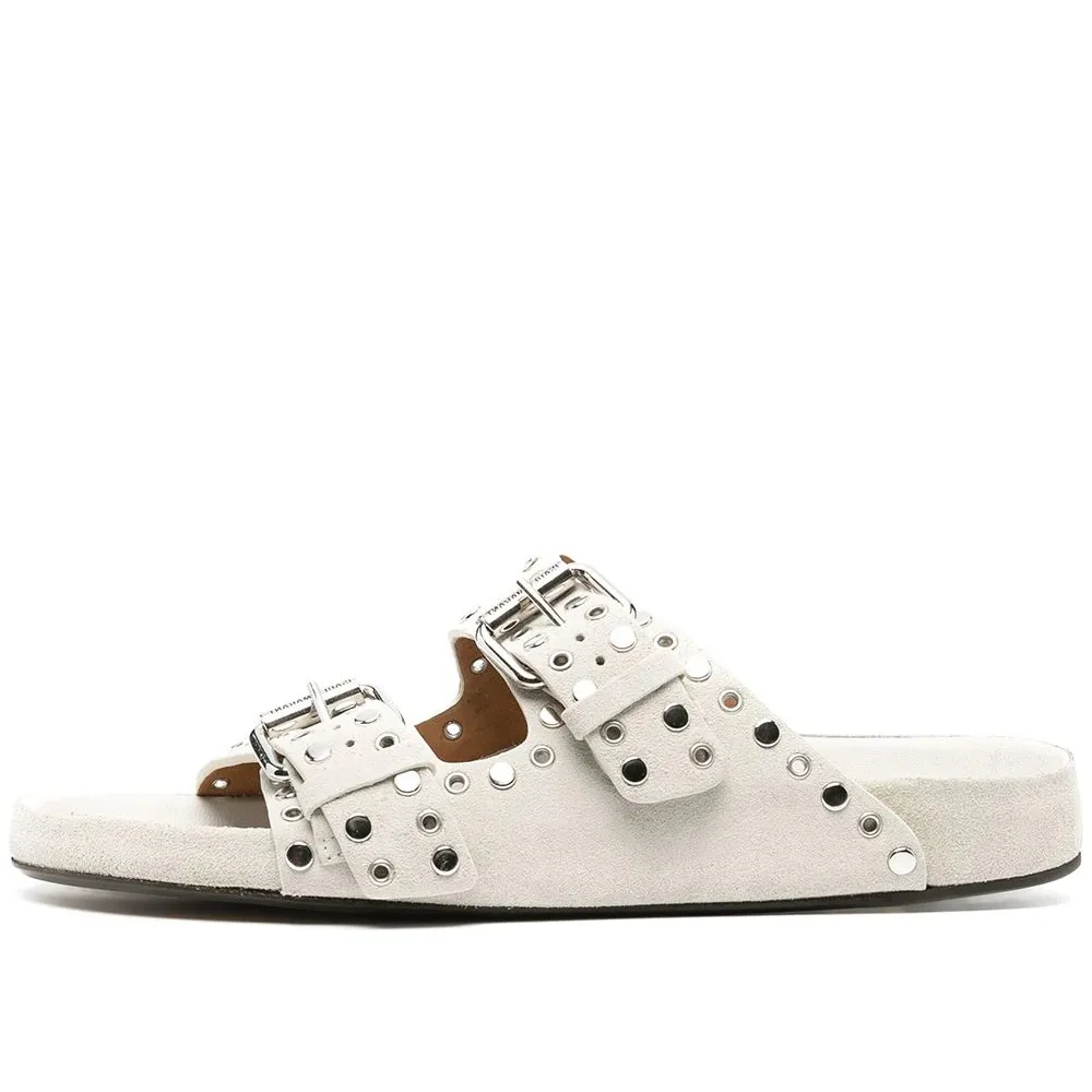 2023 Summer Thick Bottom Buckle Riveted Women's Sandals Cowhide Slippers with Flat Bottom Slippers Large Size Women's Sandals