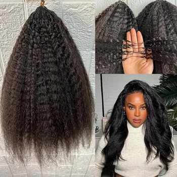 Kinky Straight Feather Crochet 100% Human Hair Extension Pre Separated Knotless Crochet Hair Bundles For Reusable Boho Braids 1