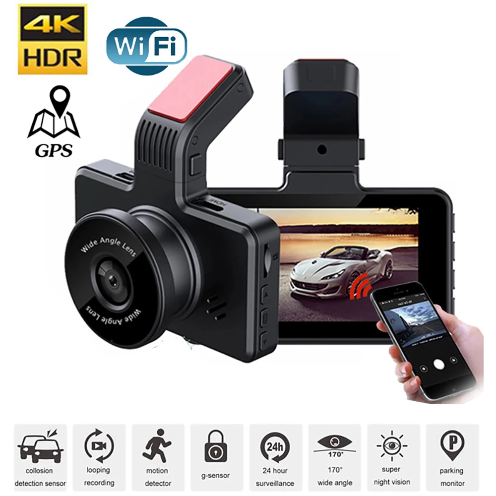 

Автомобильный видеорегистратор, Wi-Fi, GPS, 4K, 2160P