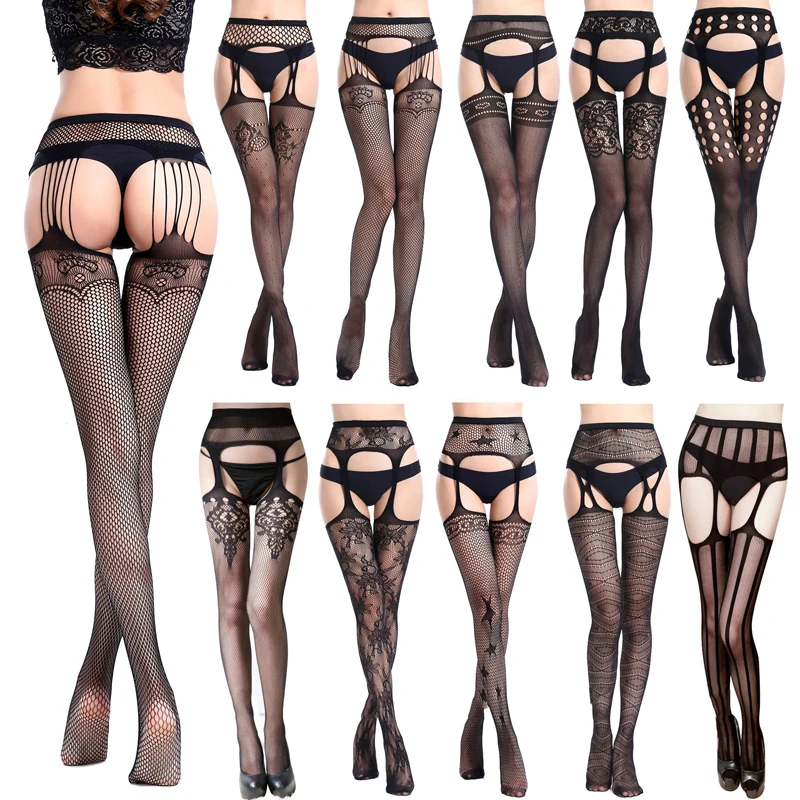 

Women Transparent Sexy Lace Stockings With Suspender Garter Belt Fishnet Thigh High Stockings Female Lingerie Pantyhose