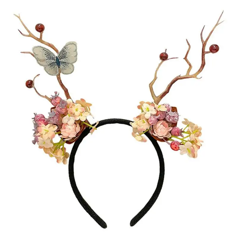 Christmas Antler Headband Fairy Flower Berry Tree Branch Cosplay Hairband Festival Party Props