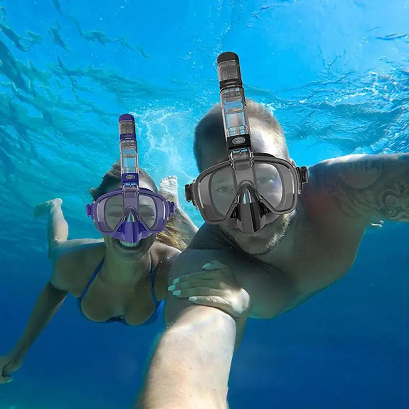 

Diving Mask Snorkel Mask Foldable Diving Mask Set With Dry Top System And Camera Mount, Anti-Fog Professional Snorkeling Gear