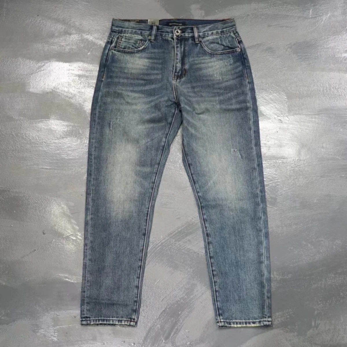 

Винтажные потертые хлопковые джинсы, чтобы сделать старые Прямые хлопковые повседневные брюки, мужские трендовые брюки.