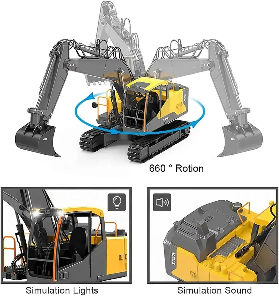E568 RC Excavator 1:16 Engineering Car Alloy 12CH Crawler 3 in 1 Digger RC Truck 2.4G Chargeable Wireles Remote Control Car Toy 3