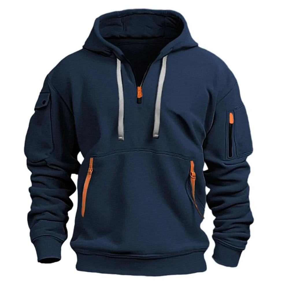 New Warm and Unique Solid Color Pocket Autumn/Winter Zipper Coat  Autumn Sweater Hat Men's Clothing Women's Hooded Zipper Top 4