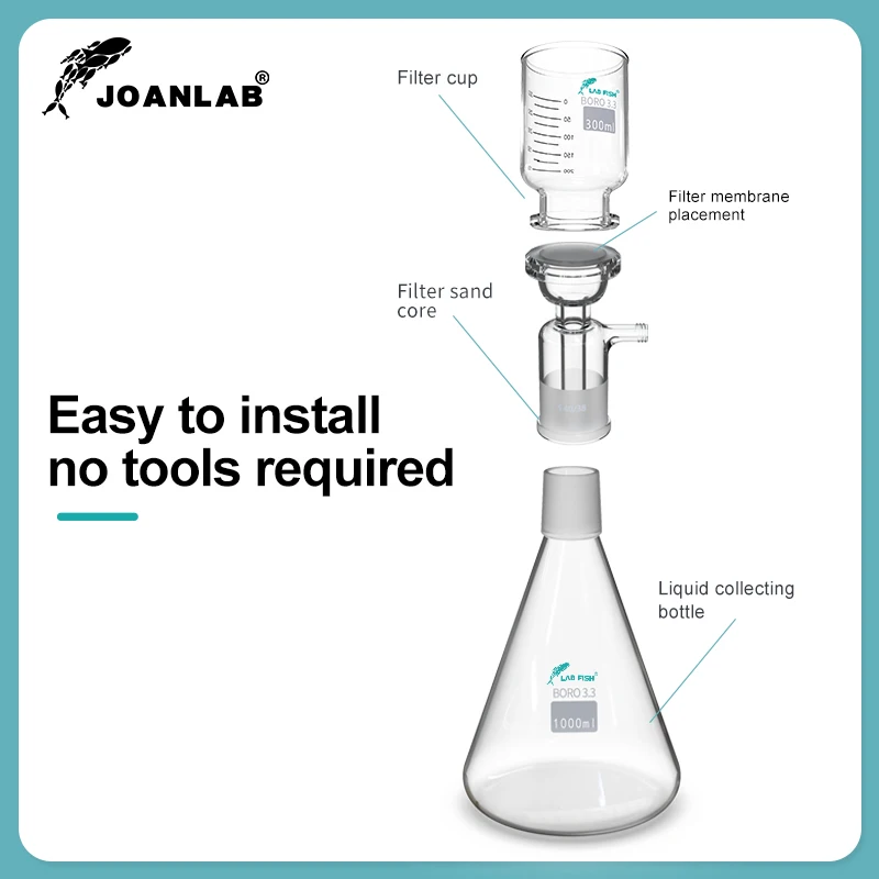 1000ml JOANLAB Vacuum Filter Apparatus Lab Equipment Glass Filter Sand Core Liquid Solvent Membrane With Rubber Tube