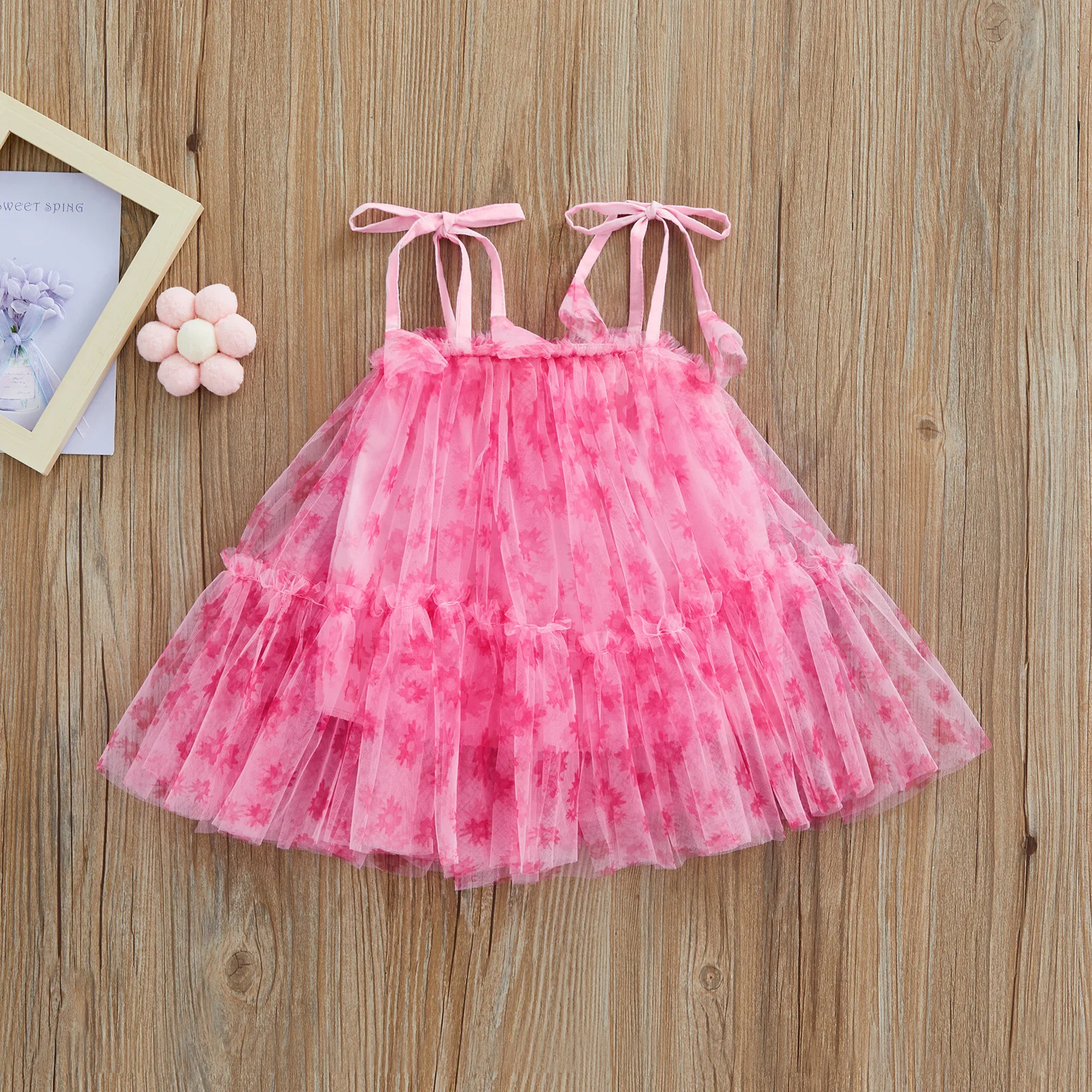 Summer Toddler Kids Girls Princess Dress Embroidery Sleeveless Sling Dress Casual Mesh Tulle Clothes