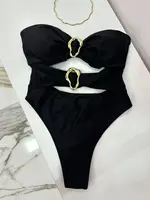 Maillot de bain une pièce sexy avec anneaux métalliques découpés, 3 couleurs, bandeau, coupe haute, pour femme, B022D 1