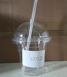 Crystal Clear 12oz Disposable Cups with Lids and Straws - 50pcs (Clear Dome)