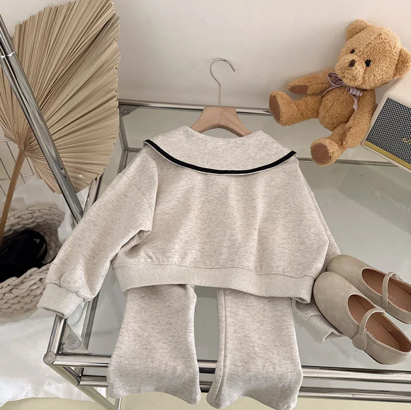 Humor Bear Girls' Spring and Autumn Korean Fashion Baby Doll Neck Long-sleeved Hoodie+Pants  Two Piece Set Casual Outfit 3-7Y 2