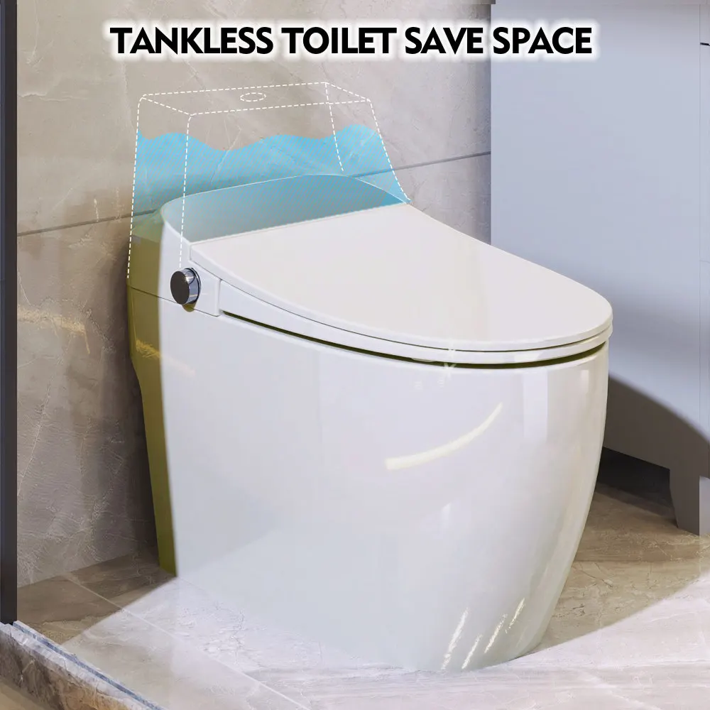 Heated Seat Smart Toilet, One Piece Toilet, Automatic Flush Tank Less Toilet without Bidet, with Foot sensor Flush 6