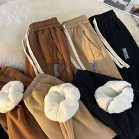 Men Winter Corduroy Plush Extra Thick Pants Lambswool Warm Loose Comfortable Rib Leg Pants Lined Fleece Sports Joggers Trousers 1