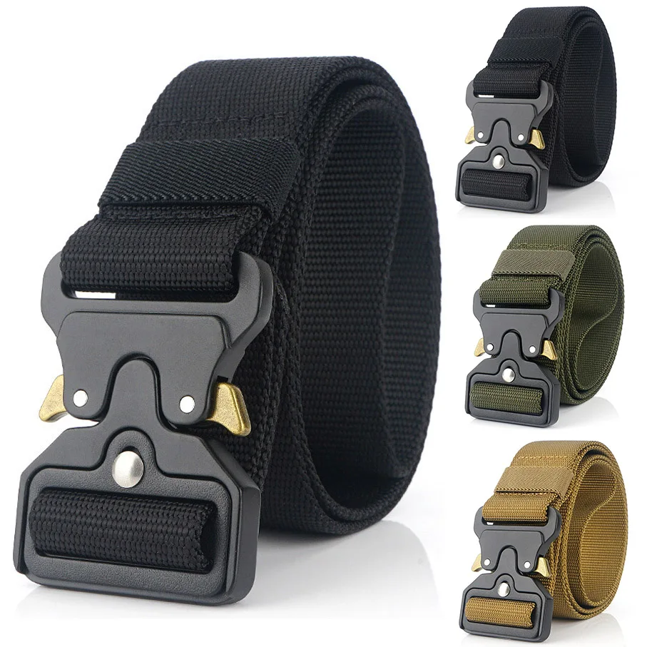 New Men Military Tactical Belt Quick Release Magnetic Buckle Army Outdoor Hunting Multi Function Canvas Nylon Waist Belts Strap