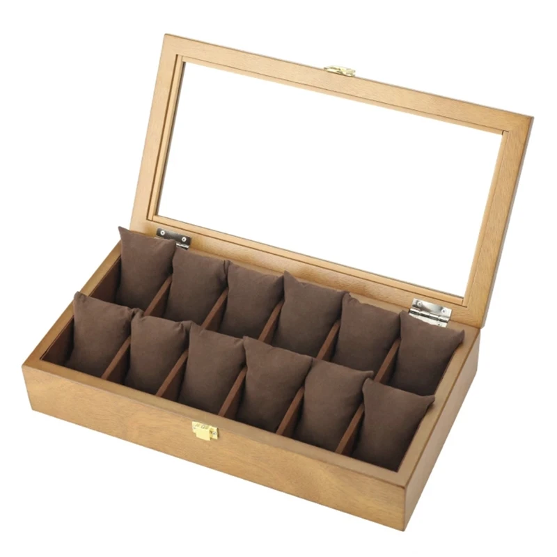 12 Slots Wood Watch Box Organizer Watch Case Storage Box With Glass Window Jewelry Gift Boxes Watch Holder For Men