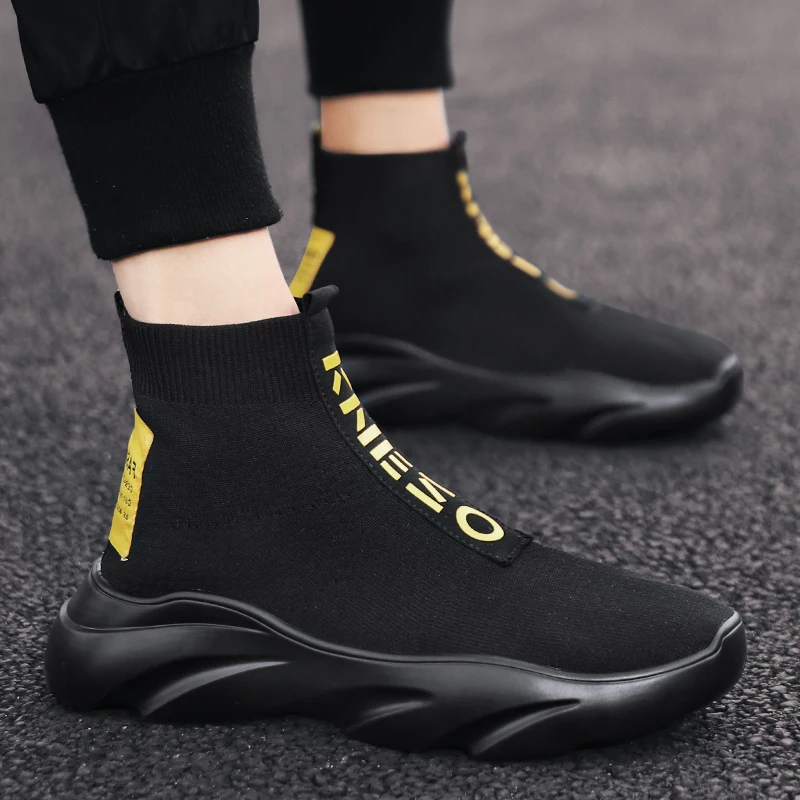 Men Vulcanized Shoes High Top Casual Sports Shoes Breathable Jogging Shoes Platform Sneakers Socks Ankle Boots Chaussure Homme 4
