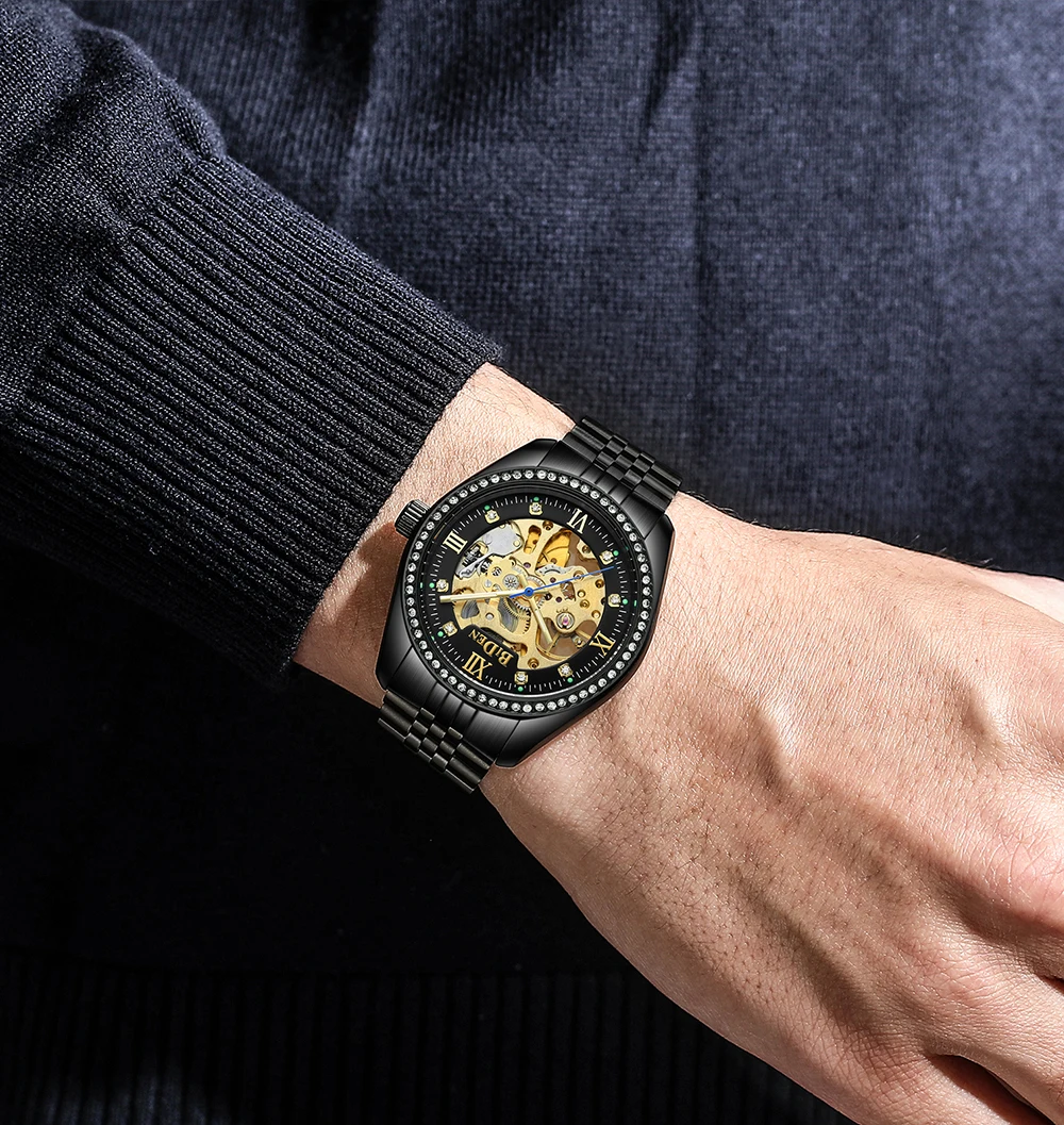 New Skeleton Mens Watches Top Business Sport Automatic Mechanical Watch Butterfly Buckle Waterproof Stainless Steel AAA Clocks