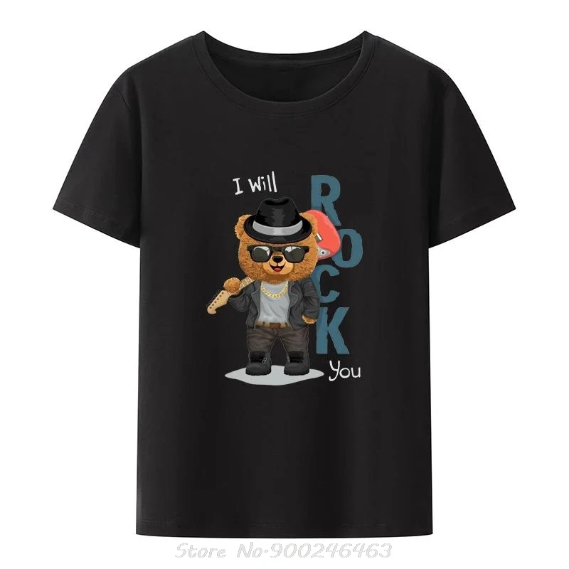 Kreativer cooler Bär im Musiker-Kostüm mit T-Shirt mit Akustikgitarren-Aufdruck, bequem, atmungsaktiv, Y2k-Grafik-T-Shirt für Herren – Detail 4