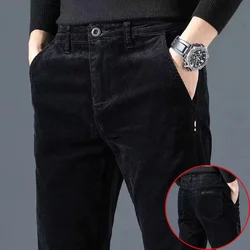 Men's New Winter Velvet Thickened Solid Color Corduroy Pocket Pants Autumn Versatile Casual Comfort Straight Leg Casual Pants