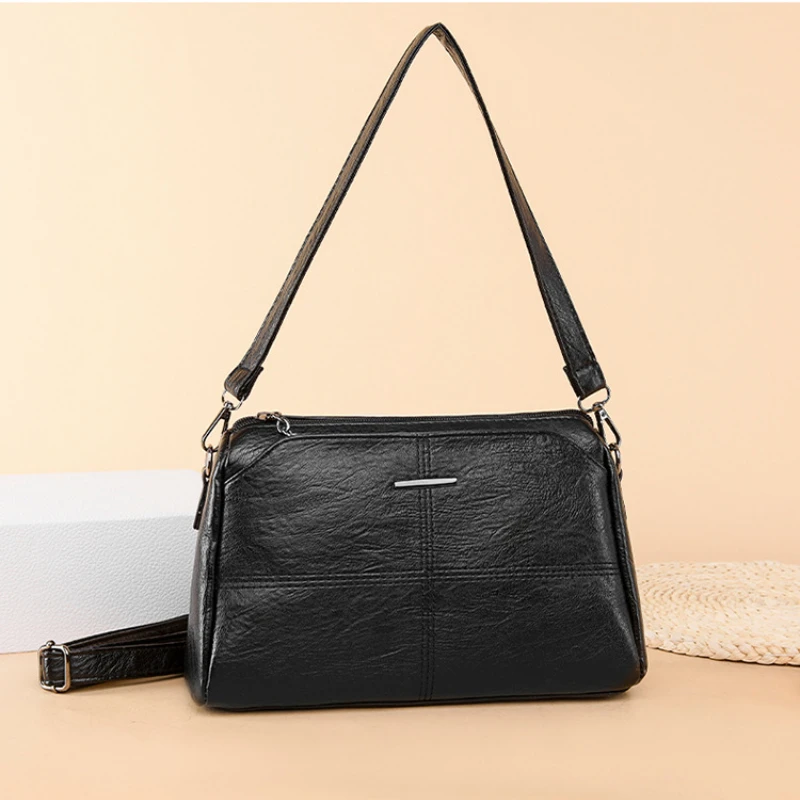 NEW Black Shoulder Bag Large Capacity PU Leather Crossbody Bag European Style Daily Commuting Leisure Business Travel All-match
