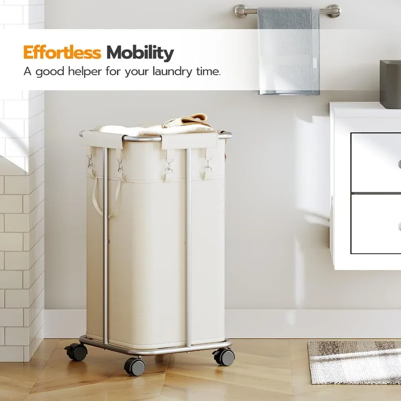 Laundry Basket with Wheels, 30 Gal (114 L) Rolling Laundry Hamper, Oxford Fabric Clothes Hampers