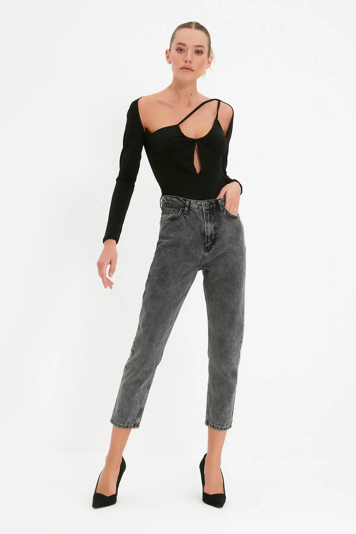Collection Light Blue High Waist Mom 100% Cotton Non-Stretch Jeans Twoa