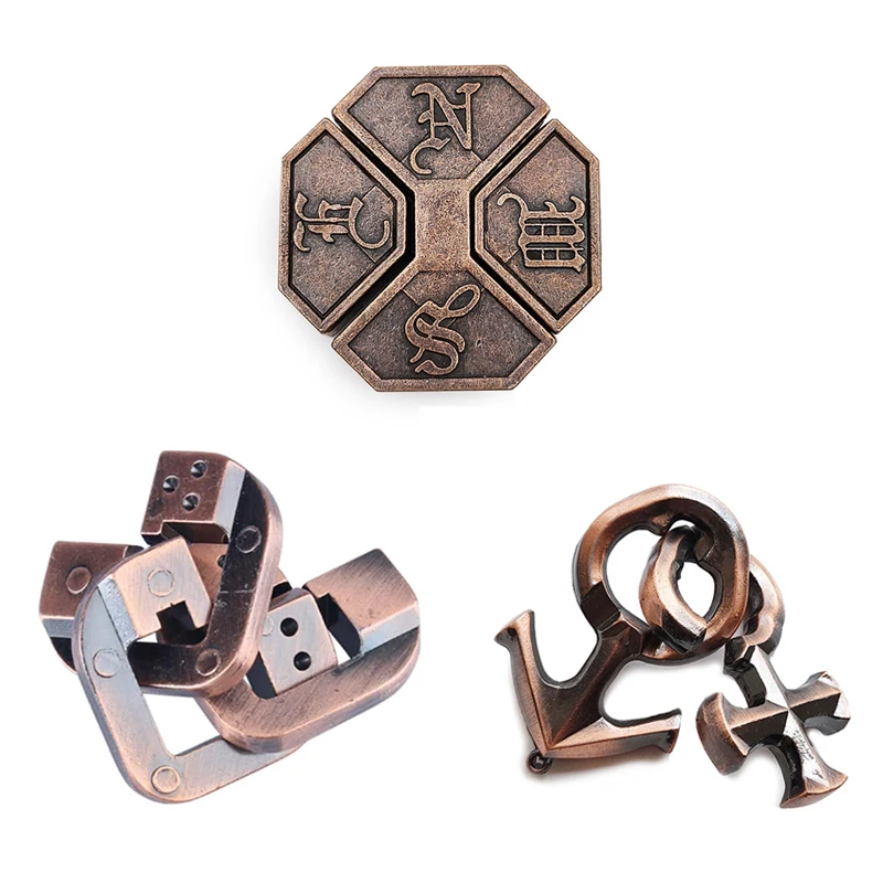 3Pcs Set Metal Puzzle Solution Unlock Toy Brain Teaser IQ