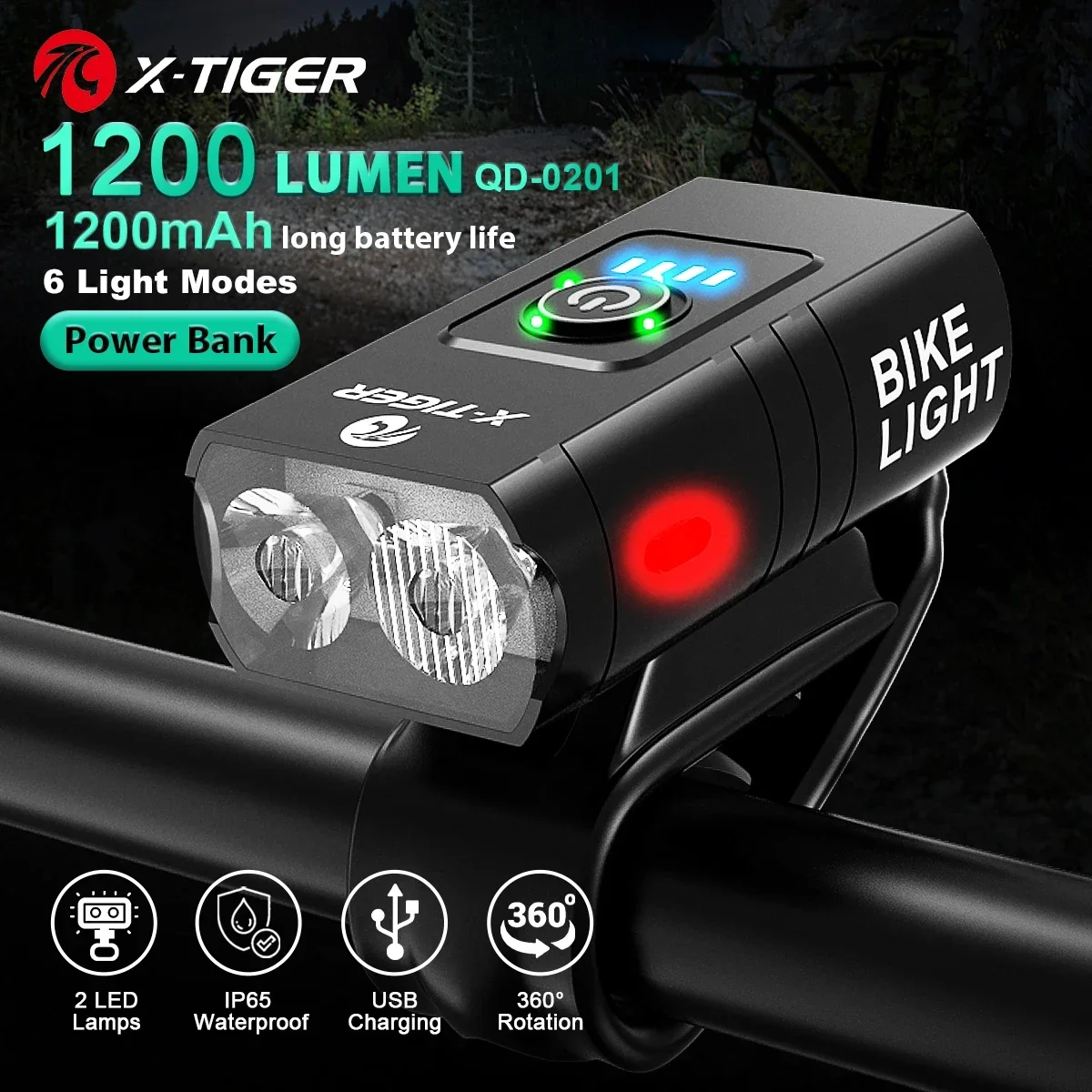 X-TIGER Bicycle Light Rainproof Bike Flashlight USB